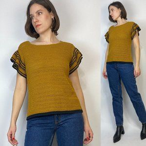 Vintage 90s KNIT RUFFLE SLEEVE Top! Medium